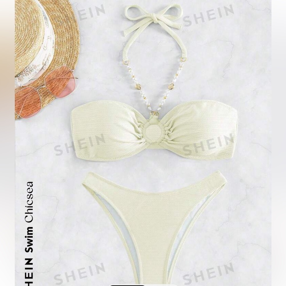 SHEIN Swim Chicsea Ring Linked Halter Bikini Swimsuit